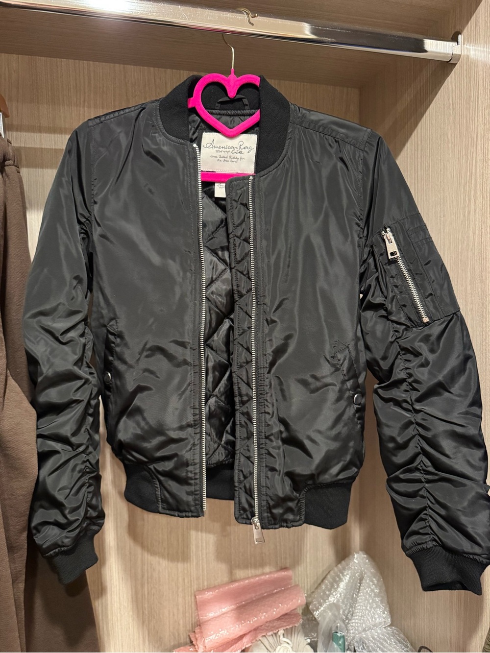 American Rag Black Quilted Bomber Jacket